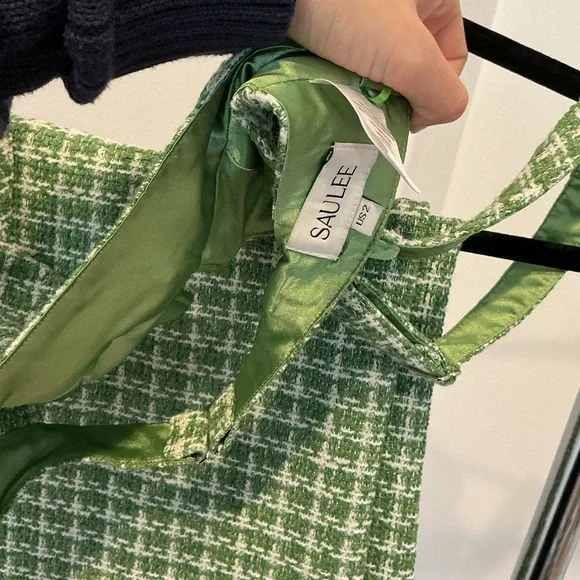 Elegant Green Tweed Checkered Women's Flare Pants and Matching Top - Picture 3 of 4